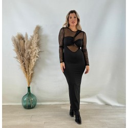 Vestido licra/tull negro