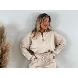 Sudadera cremallera beige