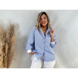 Camisa larga rayas celeste