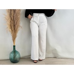 Pantalón pinza rayas blanco