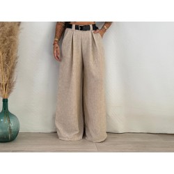 Pantalón palazo cinturón beige