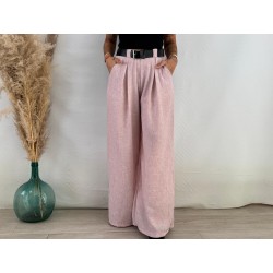 Pantalón palazo cinturón rosa