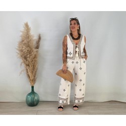 Pantalón lino bordado