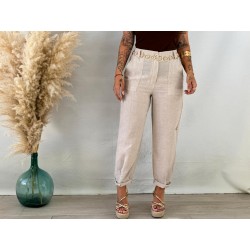 Pantalón slouchy lino beige