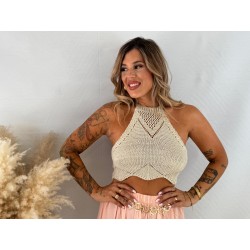 Top crochet beige