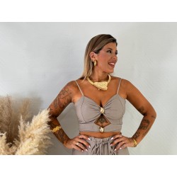 Top broche taupe