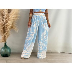 Pantalón hojas celeste