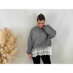 Sudadera encaje gris