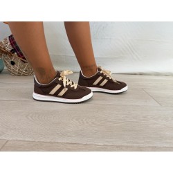 Zapatillas rayas marrón/beige