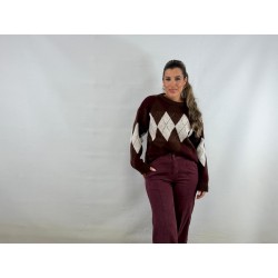 Jersey rombos marrón/burdeos