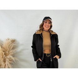 Bomber cuello pana negra