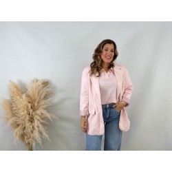 Blazer efecto piel rosa
