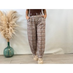 Pantalón jogger cuadros beige