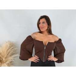 Top corset cremallera marrón