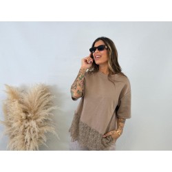 Camiseta encaje camel