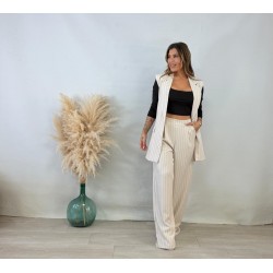Traje chaleco rayas beige