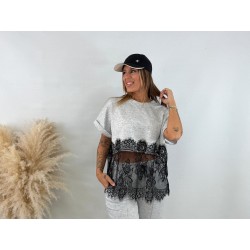 Camiseta encaje gris