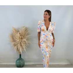 Vestido fruncido estampado