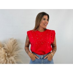 Camiseta hombreras brillo roja