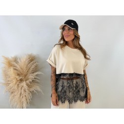Camiseta encaje beige