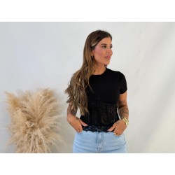 Camiseta encaje canalé negra