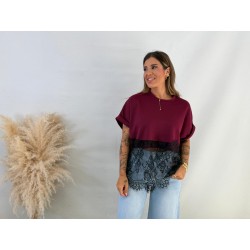 Camiseta encaje burdeos