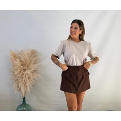 Camiseta hombreras beige