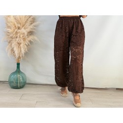 Pantalón encaje marrón
