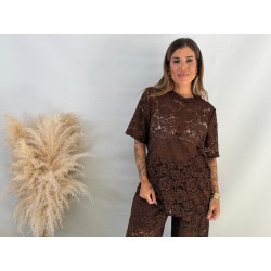 Camiseta encaje marrón