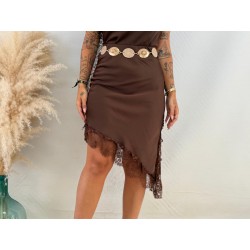 Falda satén encaje marrón