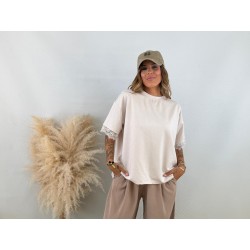Camiseta abierta encaje beige