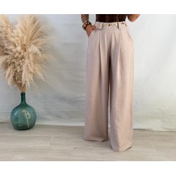 Pantalón pinza cinturón beige