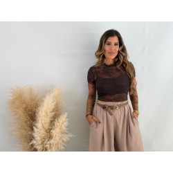 Camiseta/top encaja marrón