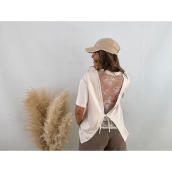Camiseta encaje lazada beige