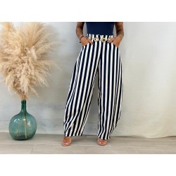 Pantalón rayas balloon azul