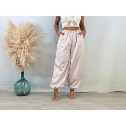 Pantalón jogger raso beige