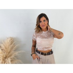 Camiseta/top encaje beige