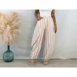Pantalón balloon rayas beige