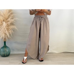 Pantalón apertura tejido taupe