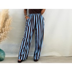 Pantalón palazo rayas celeste