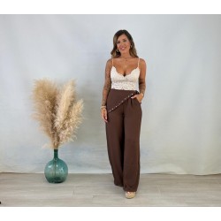 Pantalón lino pañuelo marrón