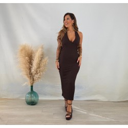 Vestido tejido encaje marrón