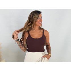 Camiseta basic encaje marrón