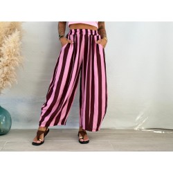 Pantalón bambula rayas rosa