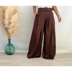 Pantalón palazo raso marrón