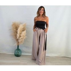 Pantalón palazo cinturón taupe