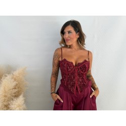 Corset encaje burdeos