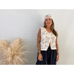 Chaleco crochet bordado azul