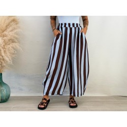 Pantalón rayas bambula celeste