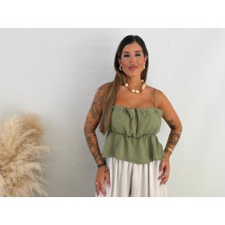 Top lino volantes verde